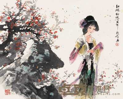 盖茂森 1998年作 红梅初绽 镜心 54×65cm